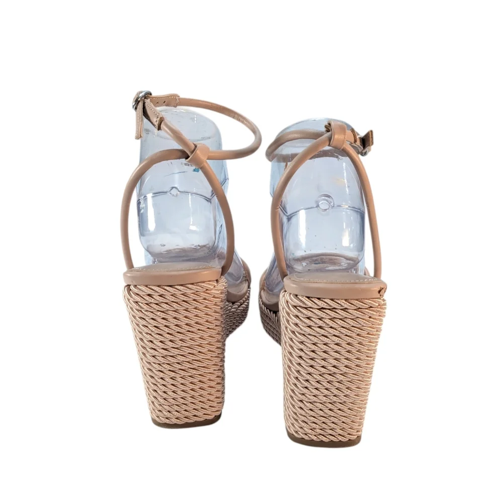Nude Espadrille Wedge Sandals Strappy Ankle Strap Coastal Resort Boho